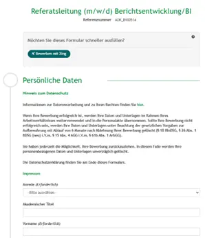 ein Bewerbungsformular als Beispiel