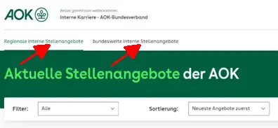 Jobübersicht Startseite zum internen Stellenmarkt
